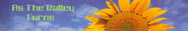 a sunflower banner with the words, As The Valley Turns